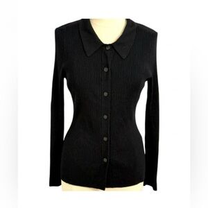 White House Black Market Black Ribbed Cardigan Sz S button down